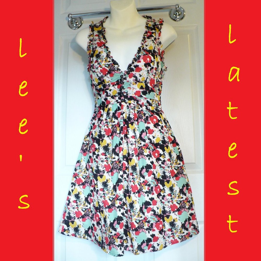 XXI Floral Sleeveless Dress Retro Ruffles Festival